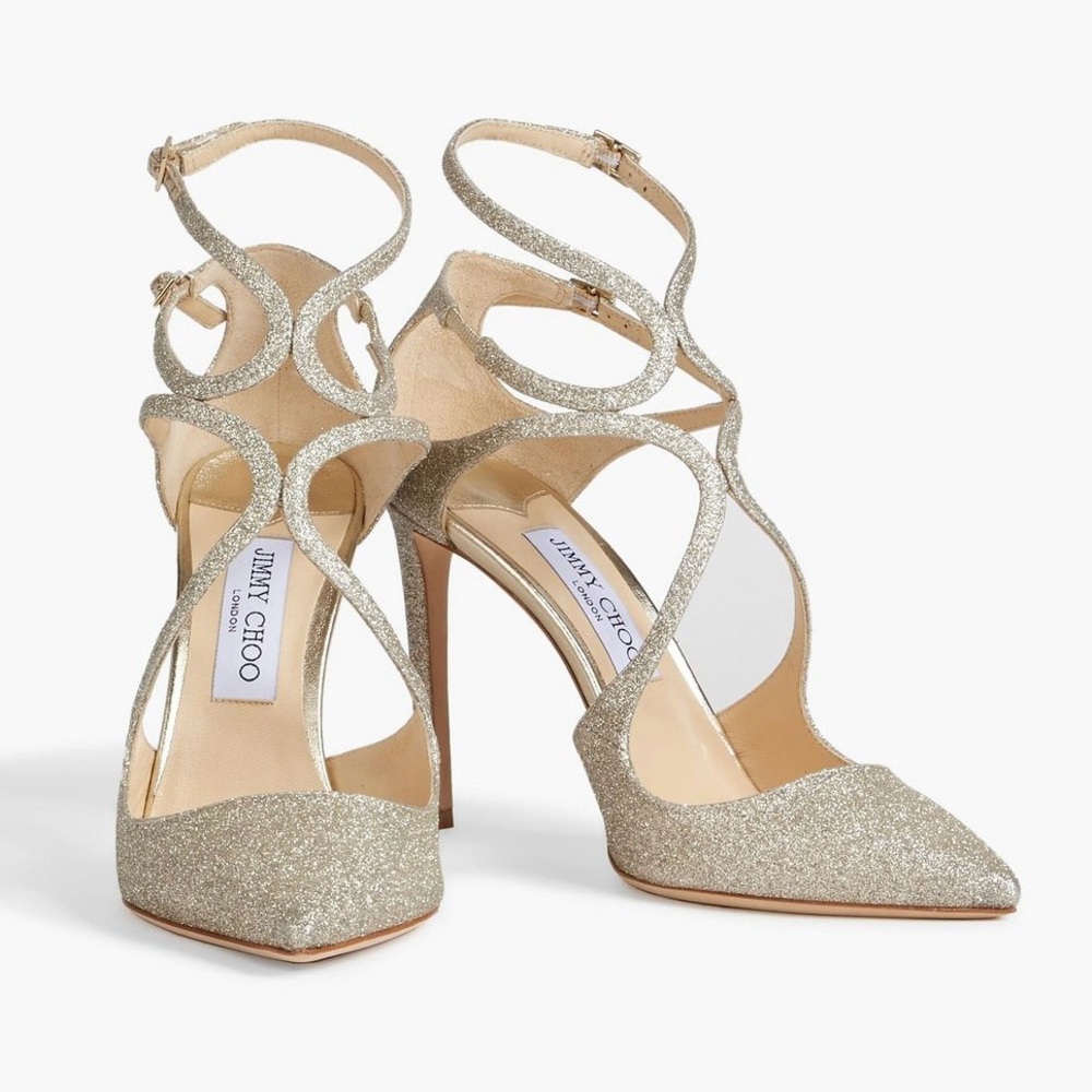 NWB JIMMY CHOO Lancer 100 Cutout Glittered Lamé Pumps